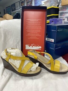 SAS Yellow Leather Strappy Wedge Sandals